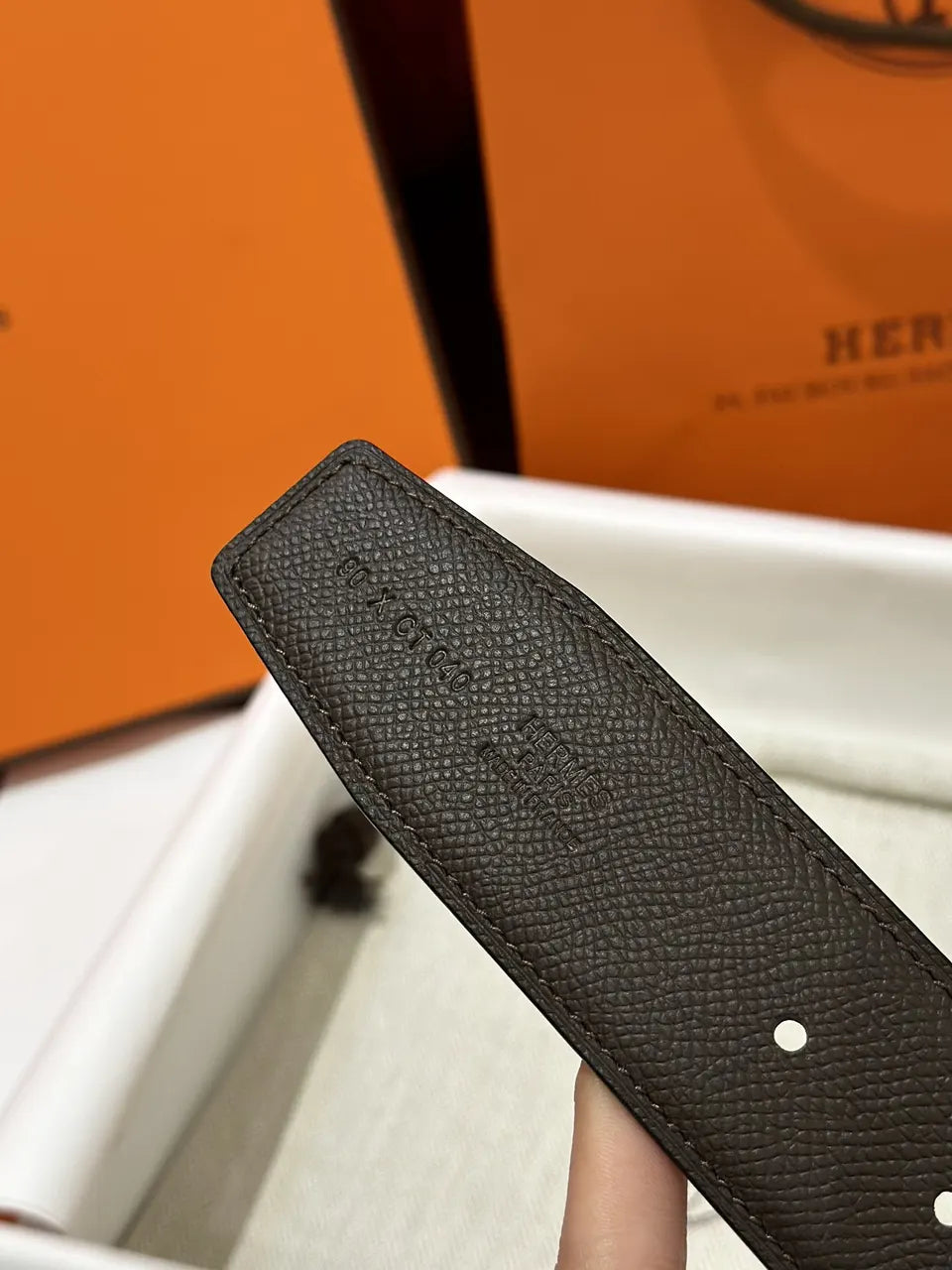 silver Hermes Chocolate Brown Leather Belt - Hình 6