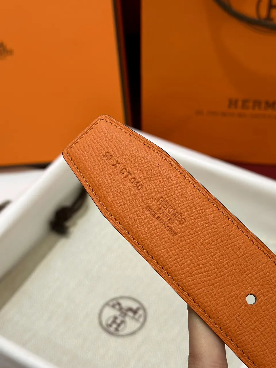 Hermes Orange Leather Belt silver - Hình 5
