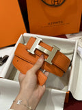 Hermes Orange Leather Belt silver