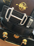 Black Alligator Silver H Belt
