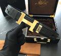gold Hermes Alligator Black Leather Belt