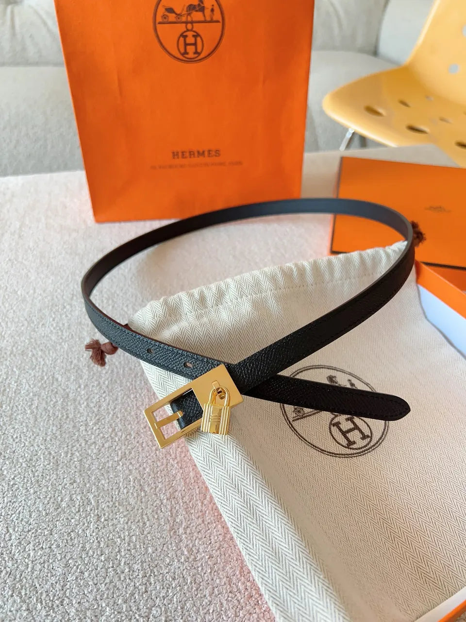 gold Hermes Black Leather Bracelet - Hình 6