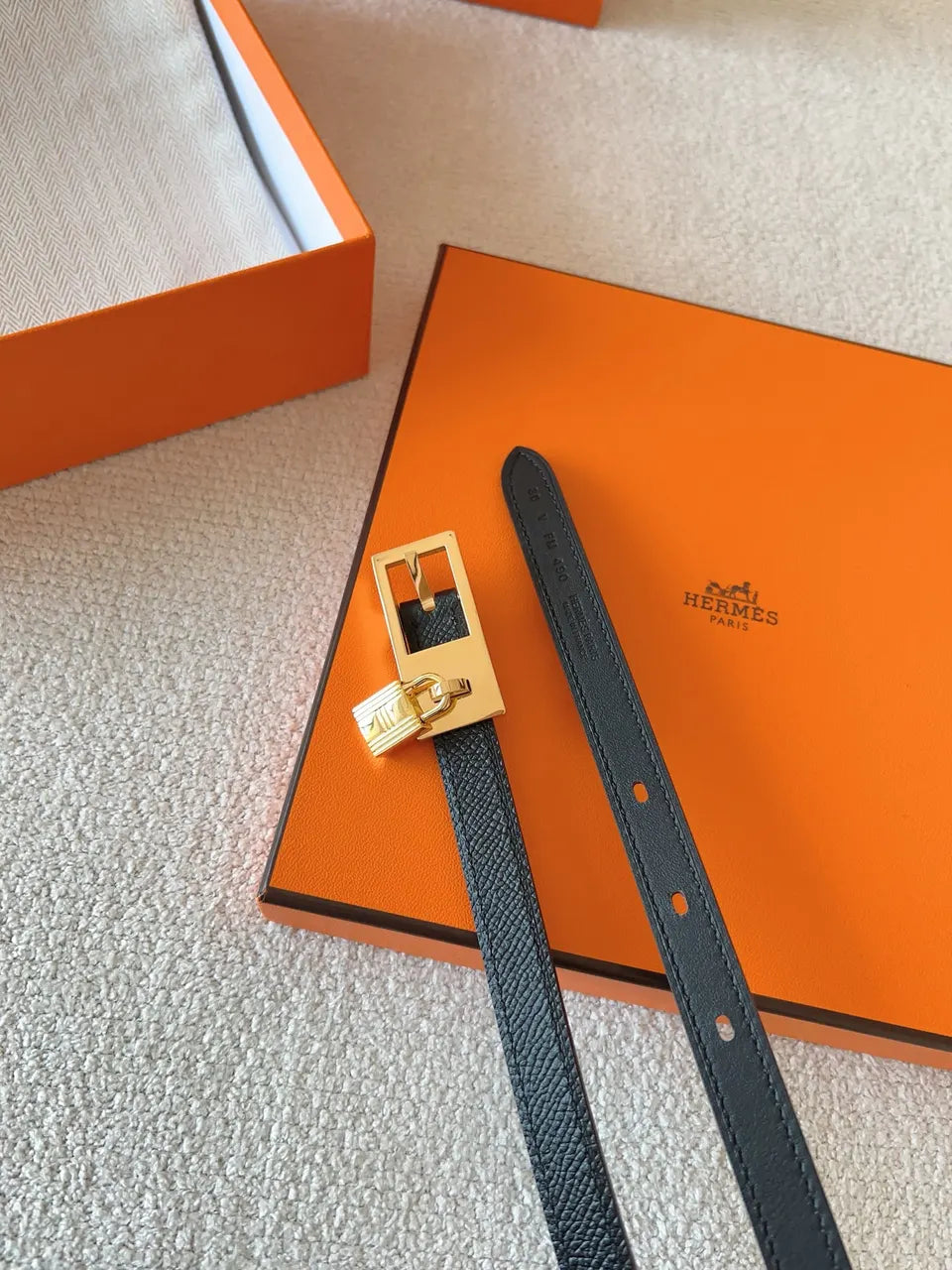 gold Hermes Black Leather Bracelet - Hình 7