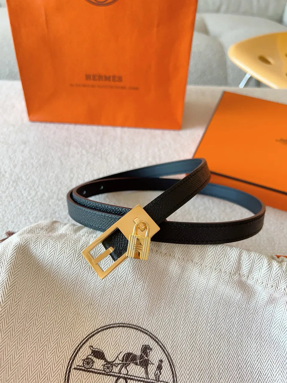 gold Hermes Black Leather Bracelet - Hình 5