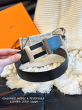silver constance Hermes Matte Black Leather Belt