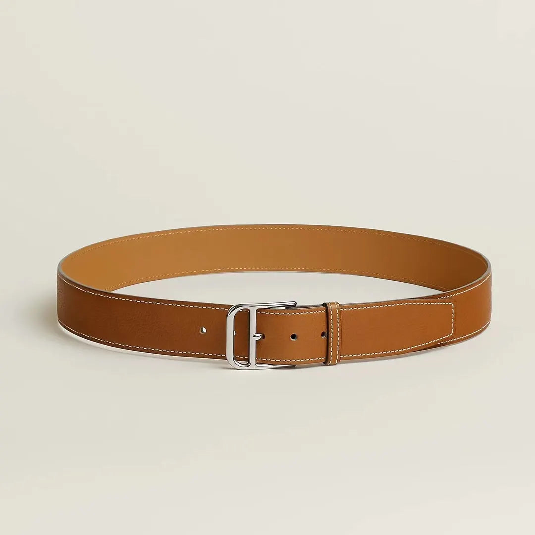 Hermes Gold Togo Leather Belt silver rectangular