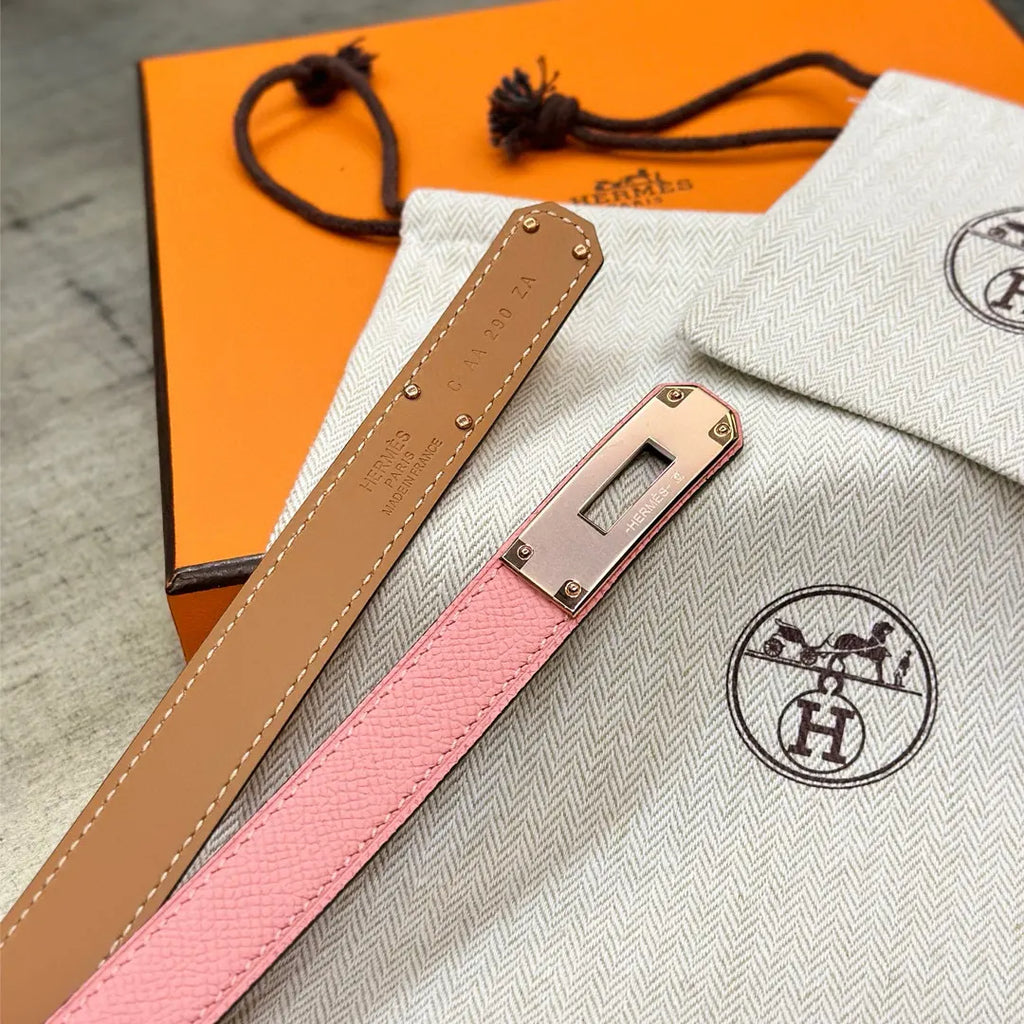 Hermes Rose Sakura Leather Belt - Hình 4
