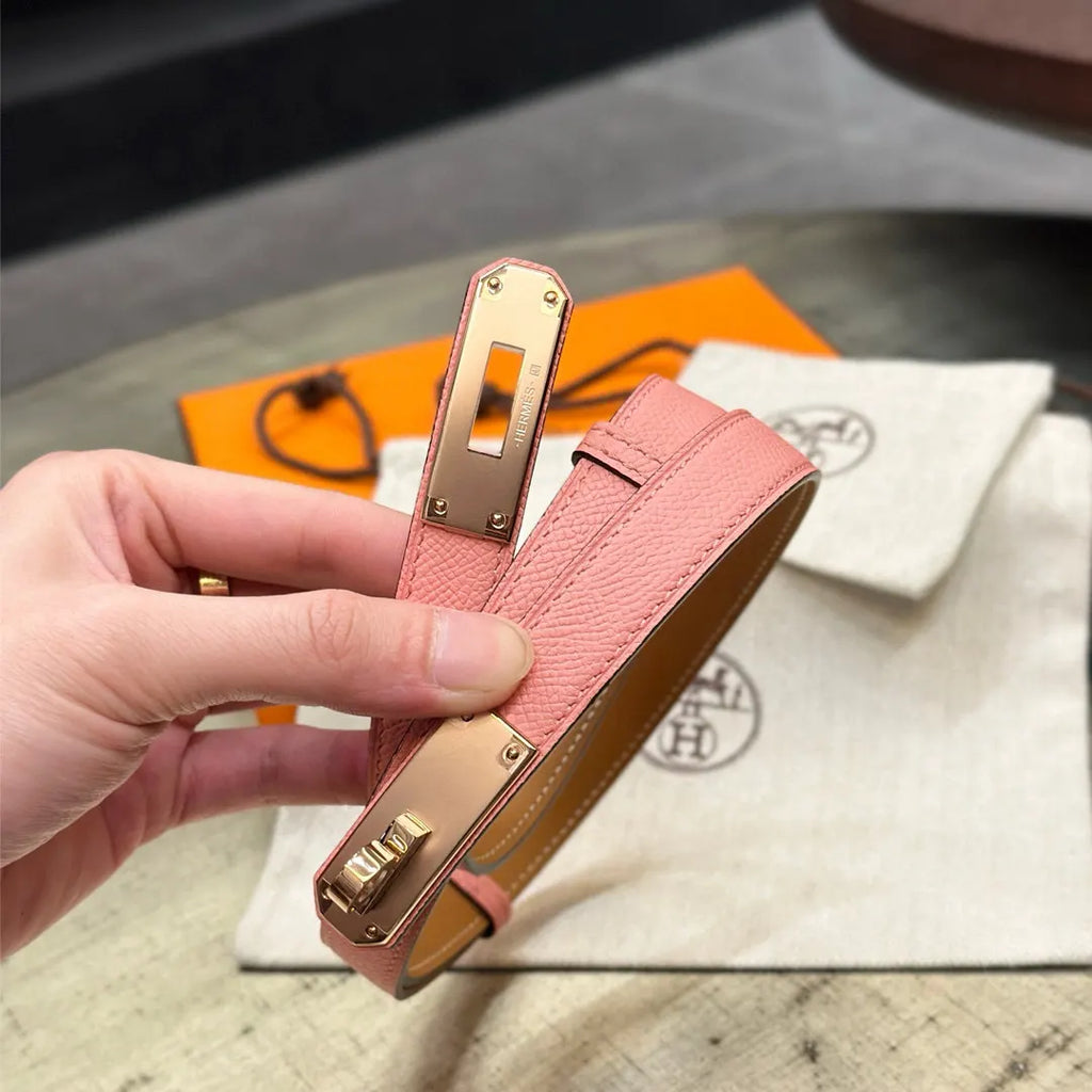 Hermes Rose Sakura Leather Belt - Hình 6