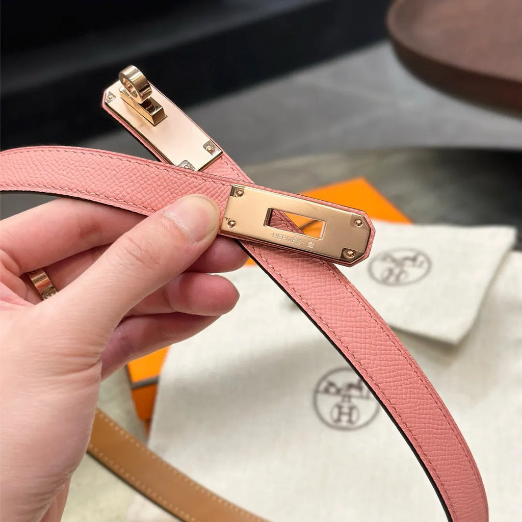 Hermes Rose Sakura Leather Belt - Hình 5