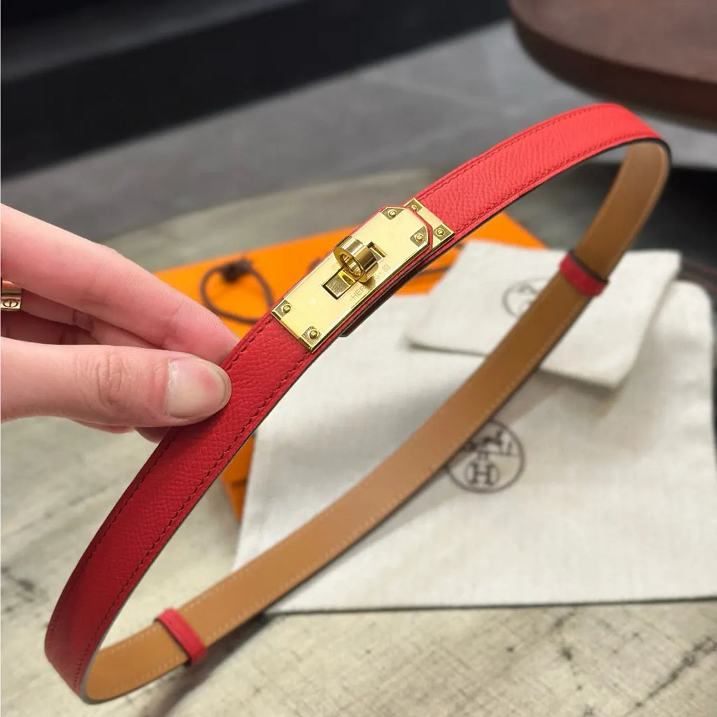 Hermes Red Leather Kelly Belt - Hình 3