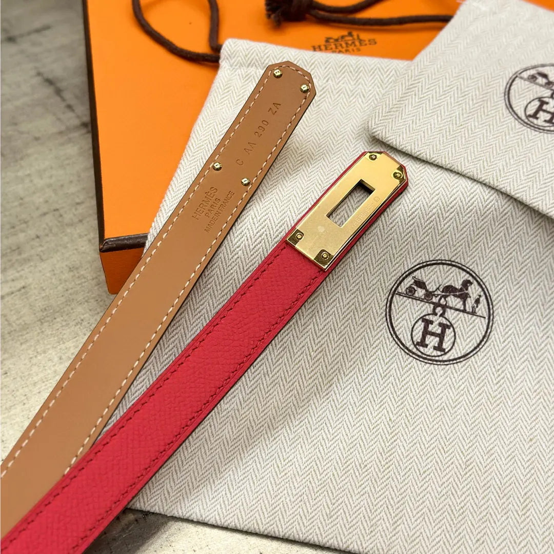 Hermes Red Leather Kelly Belt - Hình 4