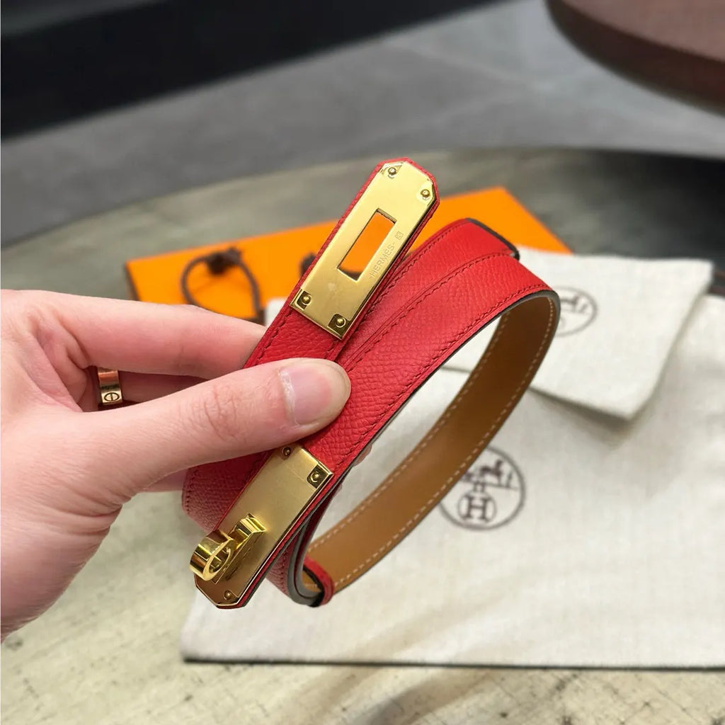 Hermes Red Leather Kelly Belt - Hình 6