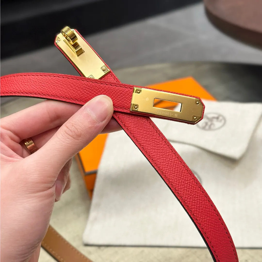 Hermes Red Leather Kelly Belt - Hình 5