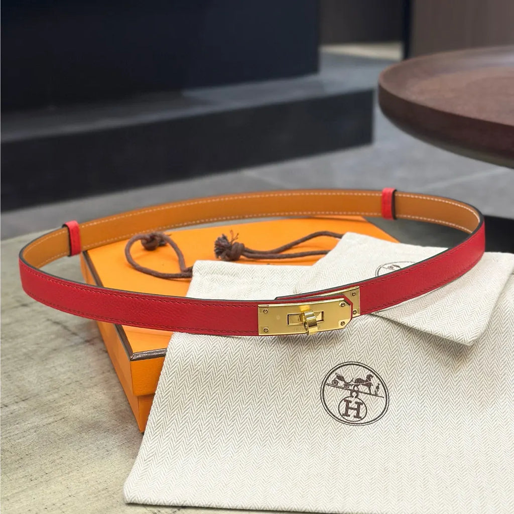 Hermes Red Leather Kelly Belt - Hình 2