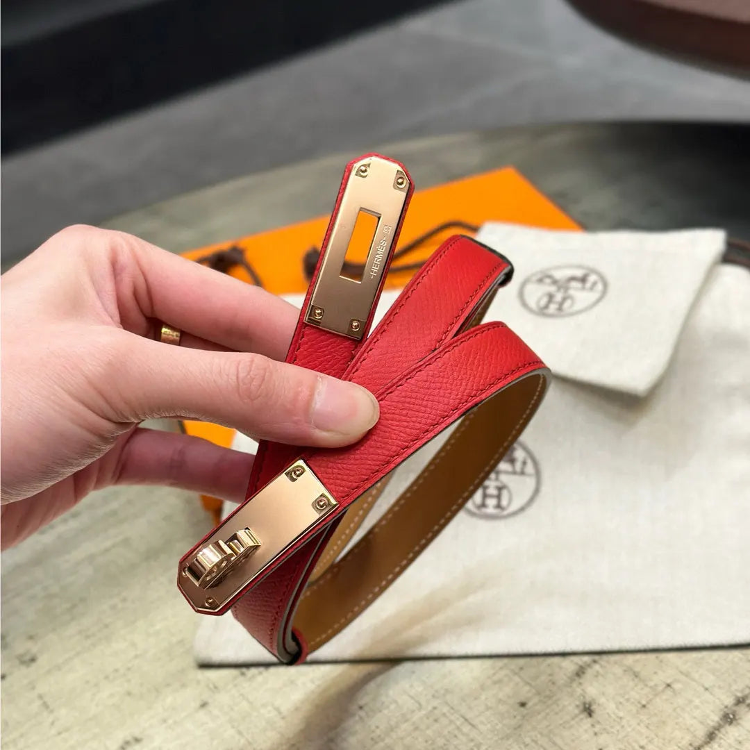 Hermes Kelly Red Leather Belt - Hình 6
