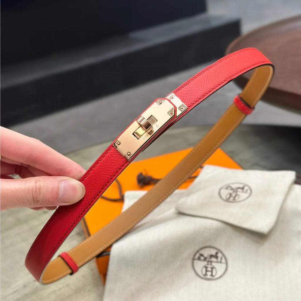 Hermes Kelly Red Leather Belt - Hình 3