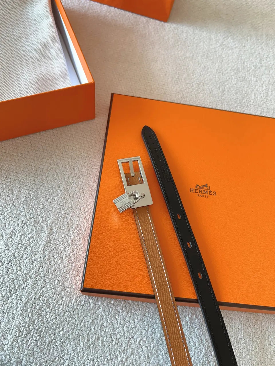 Hermes Gold Leather Padlock Belt - Hình 6