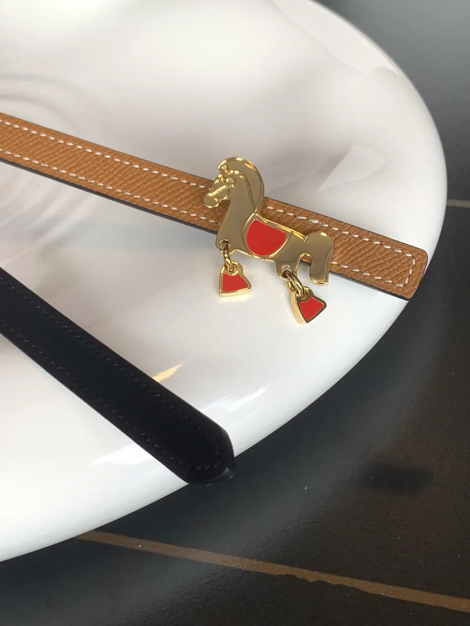 Hermes Gold Bridle Leather Belt - Hình 6
