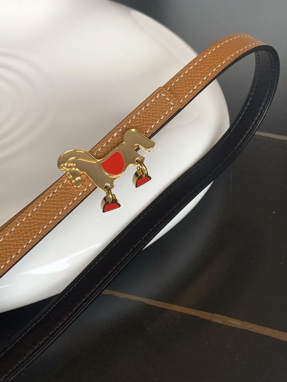Hermes Gold Bridle Leather Belt - Hình 4