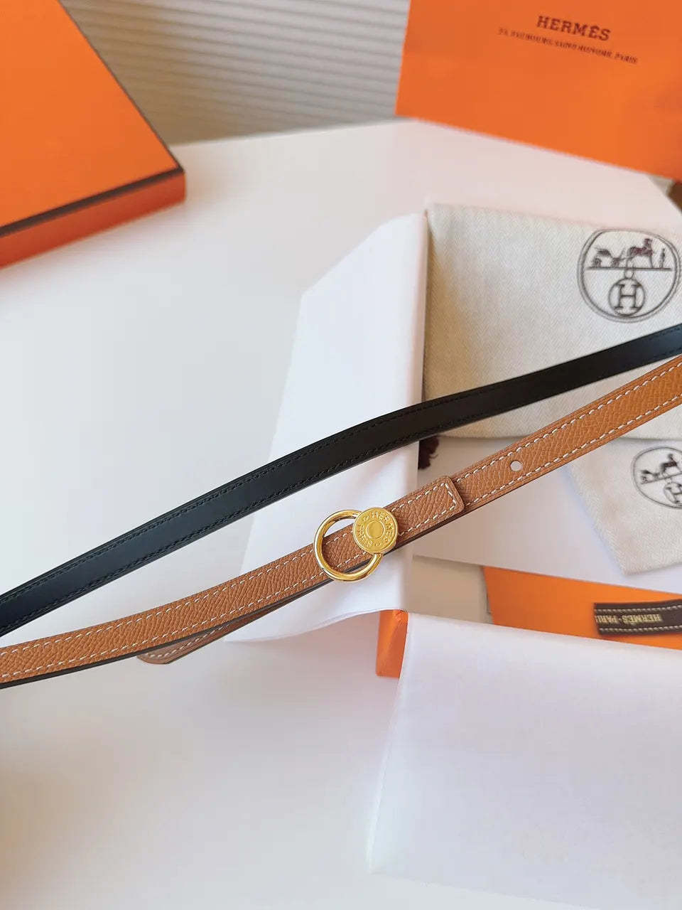 Hermes Gold Brown Leather Belt - Hình 3