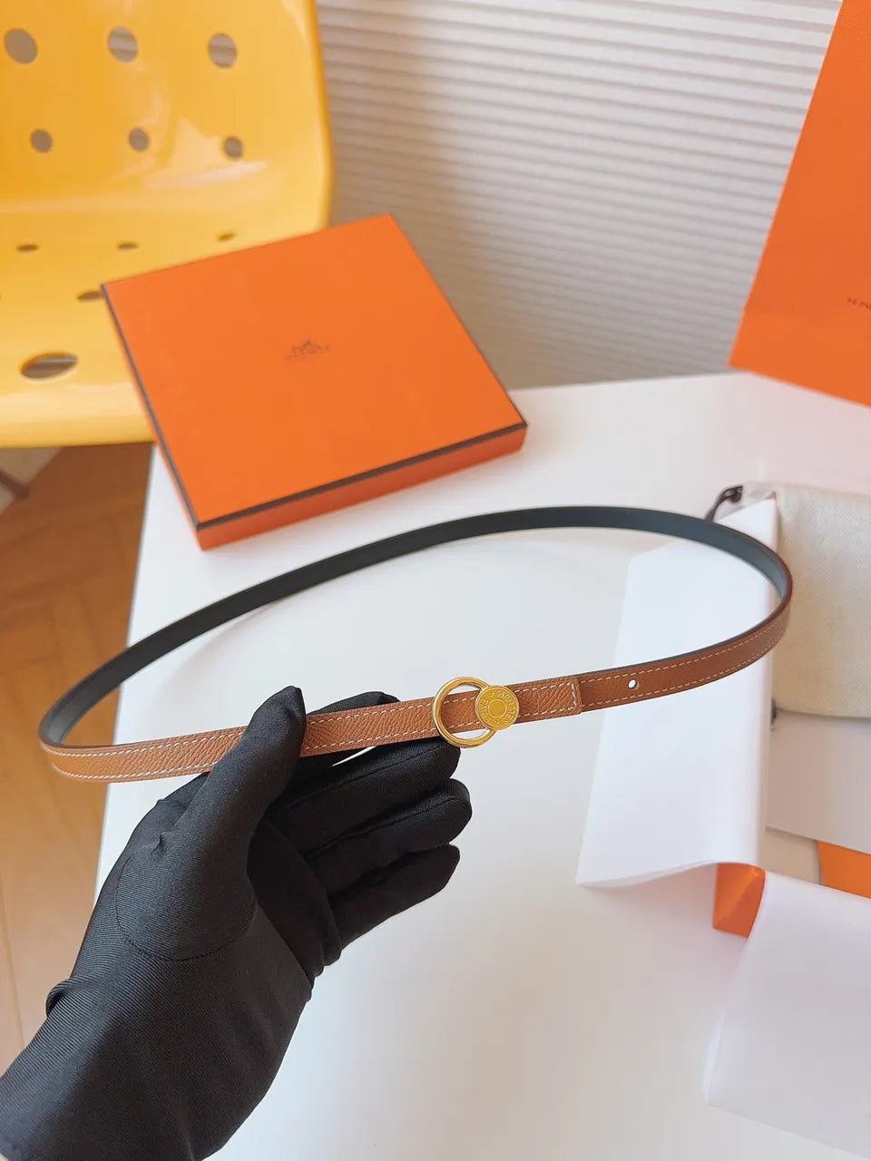 Hermes Gold Brown Leather Belt - Hình 2