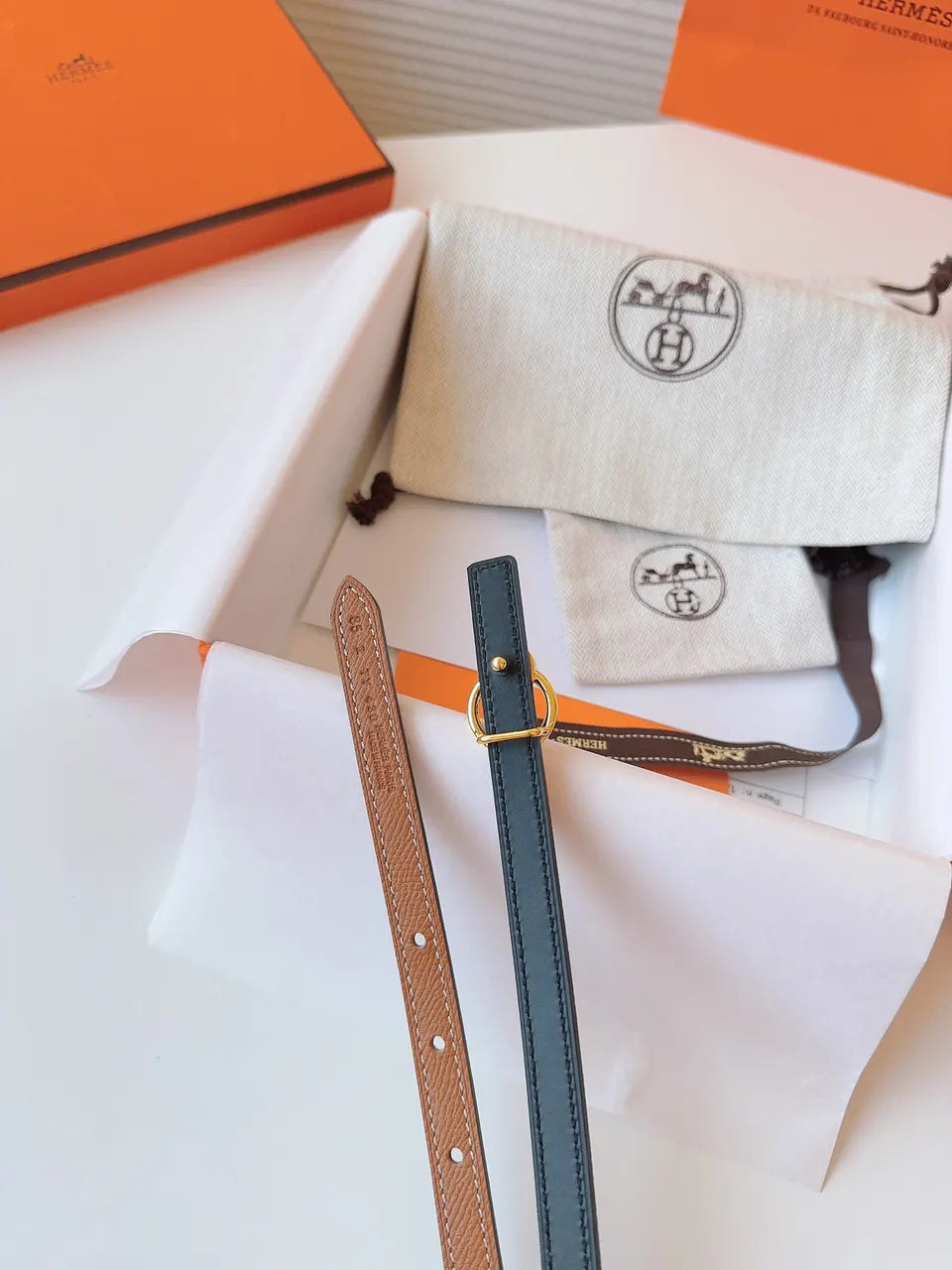 Hermes Gold Brown Leather Belt - Hình 8