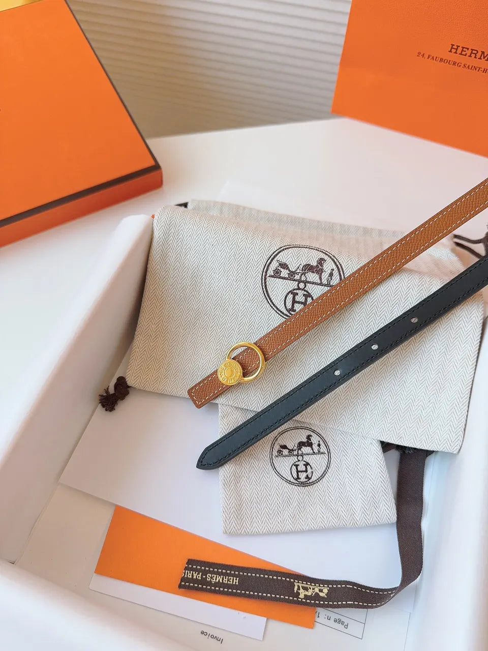 Hermes Gold Brown Leather Belt - Hình 7