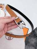 silver rectangular Hermes Gold Togo Leather Belt