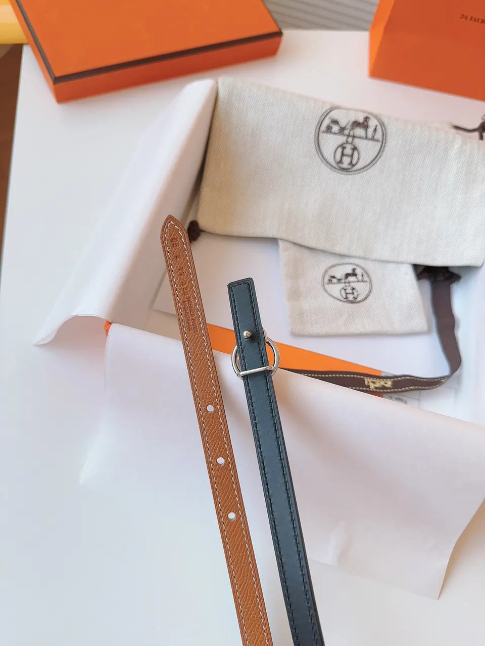 Hermes Tan Leather Bracelet Belt - Hình 8