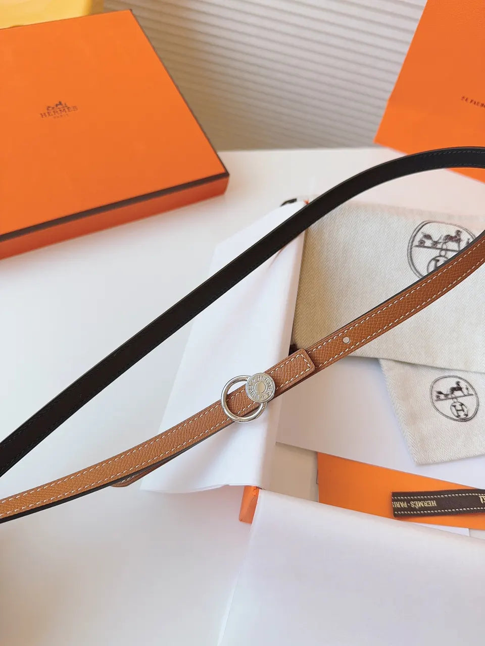Hermes Tan Leather Bracelet Belt - Hình 3