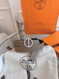 silver toggle Hermes Etoupe Leather Belt