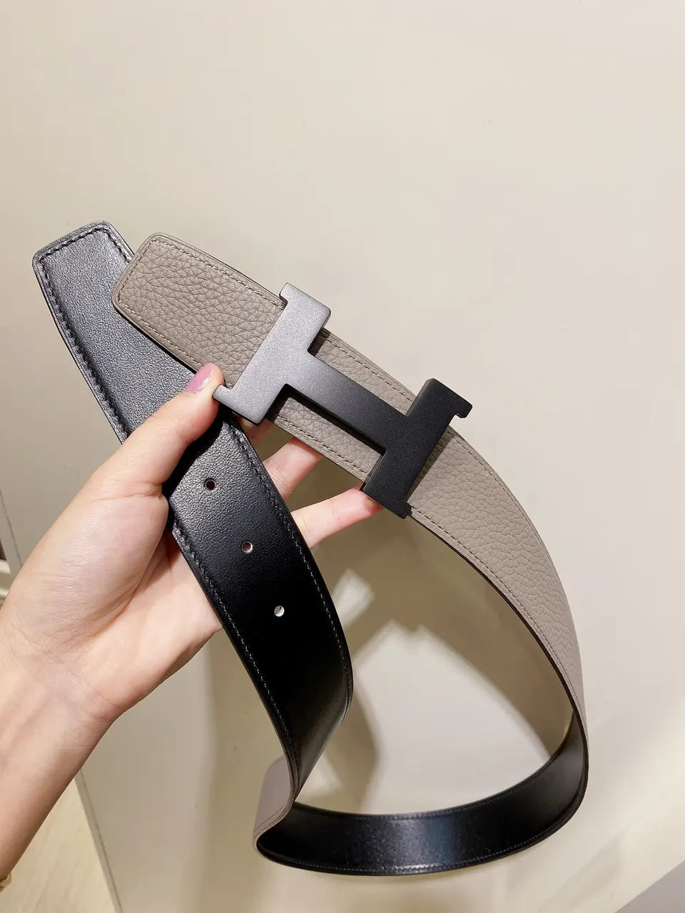 Hermes Taupe Leather Belt matte - Hình 6
