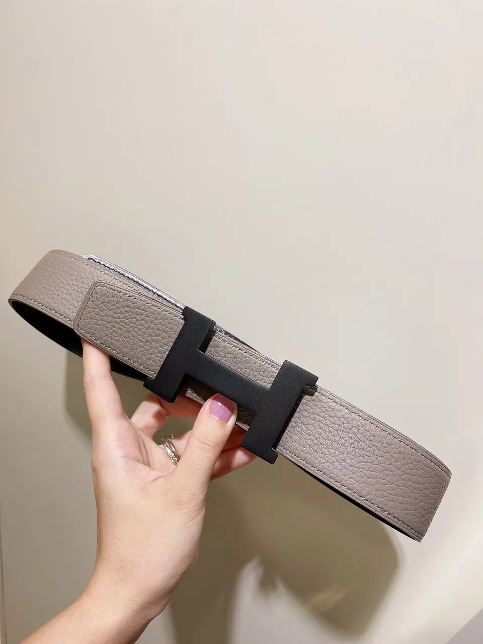 Hermes Taupe Leather Belt matte