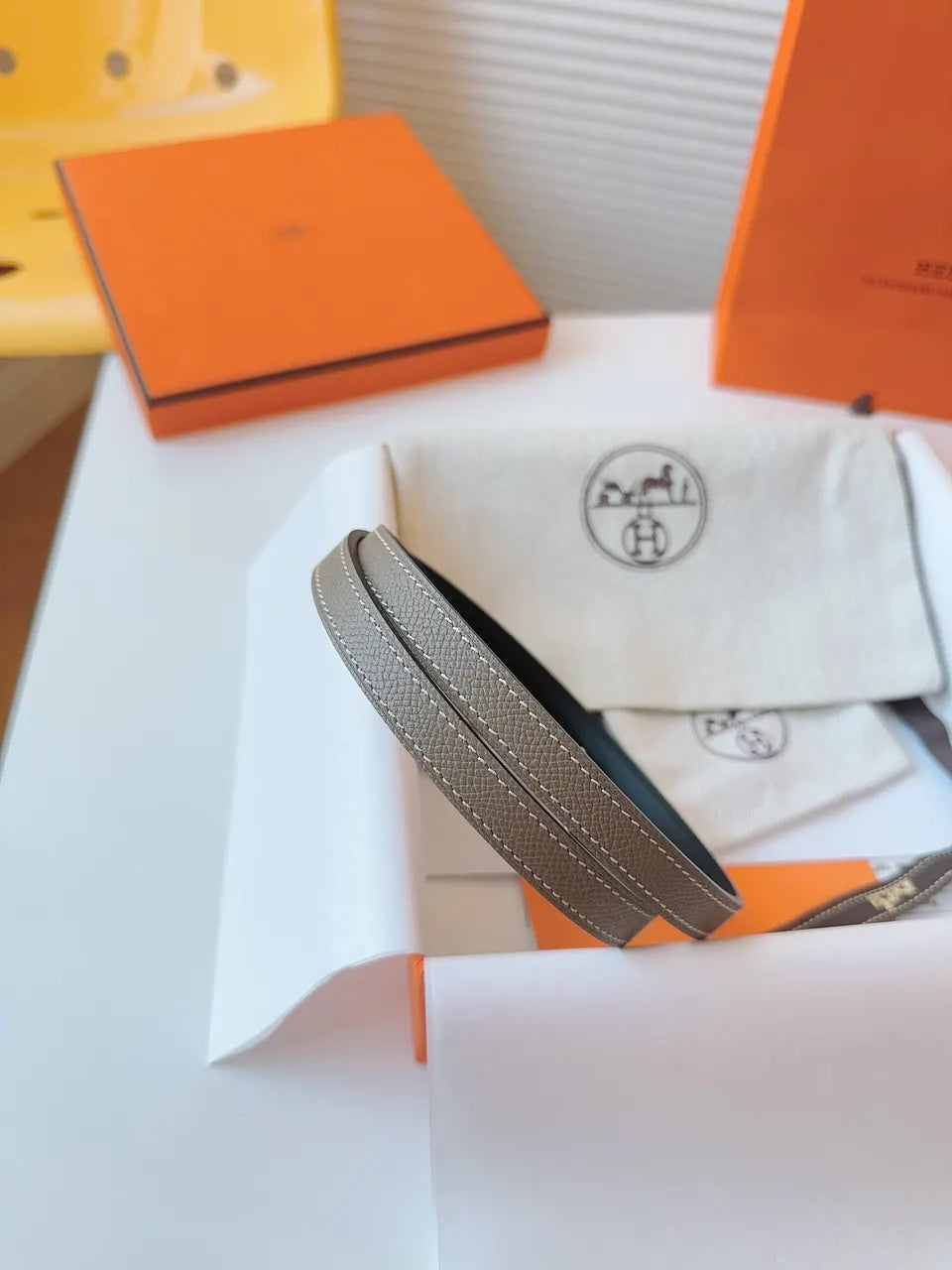 Hermes Etoupe Leather Belt gold - Hình 9