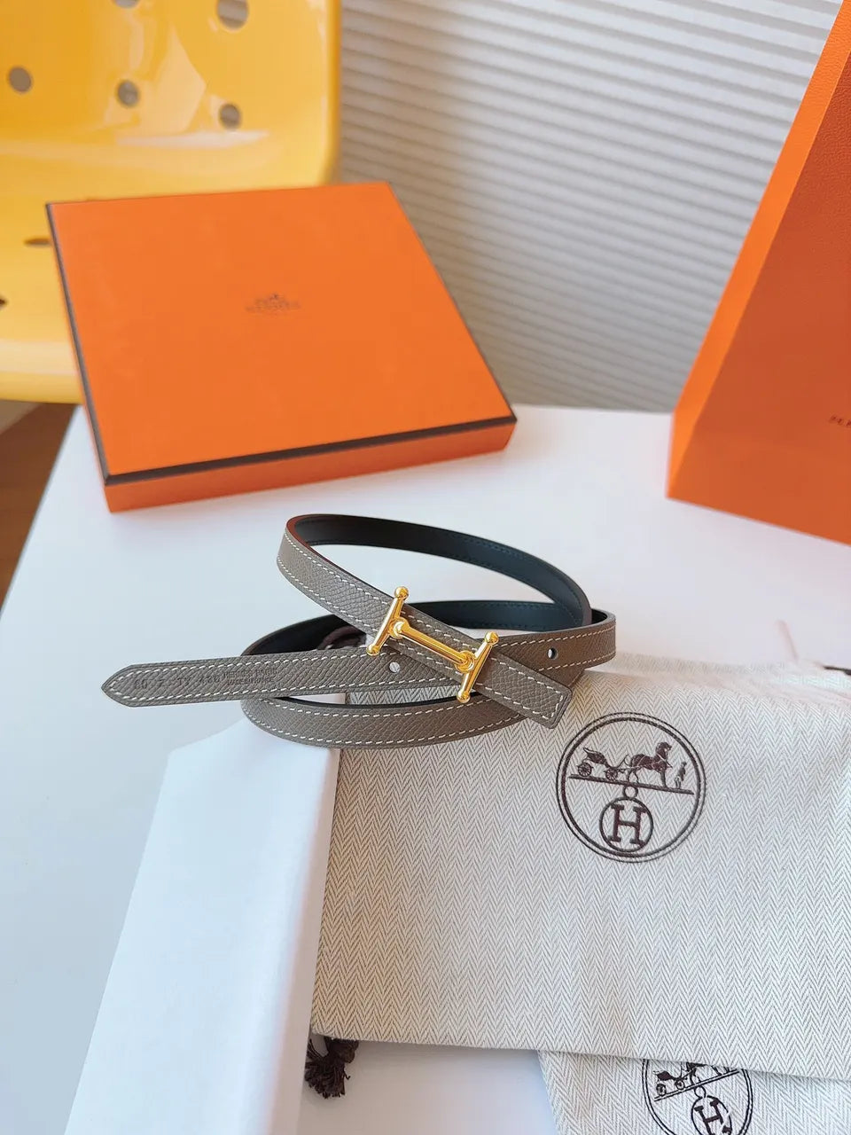 Hermes Etoupe Leather Belt gold - Hình 5