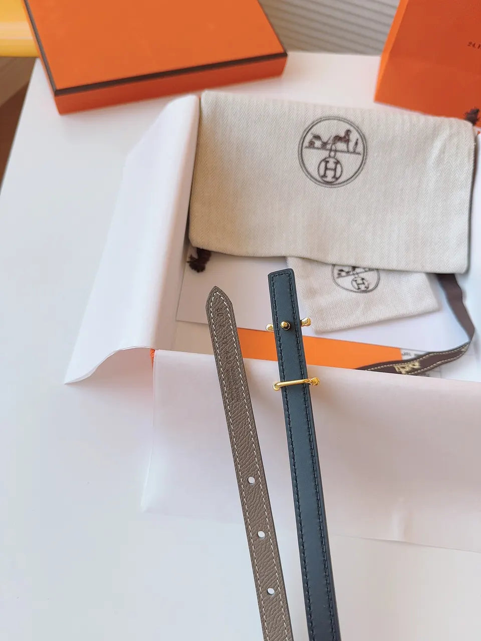 Hermes Etoupe Leather Belt gold - Hình 8