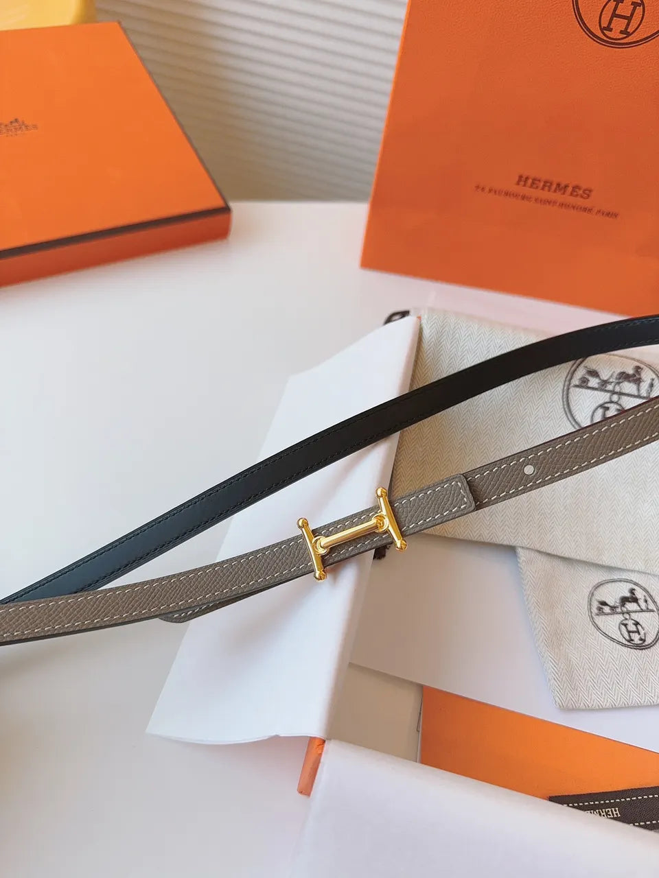 Hermes Etoupe Leather Belt gold - Hình 3