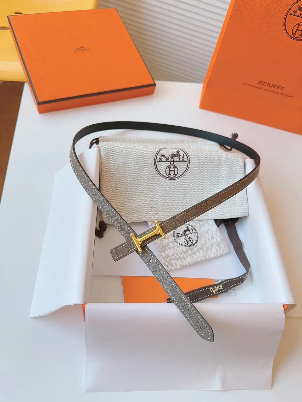 Hermes Etoupe Leather Belt gold - Hình 4