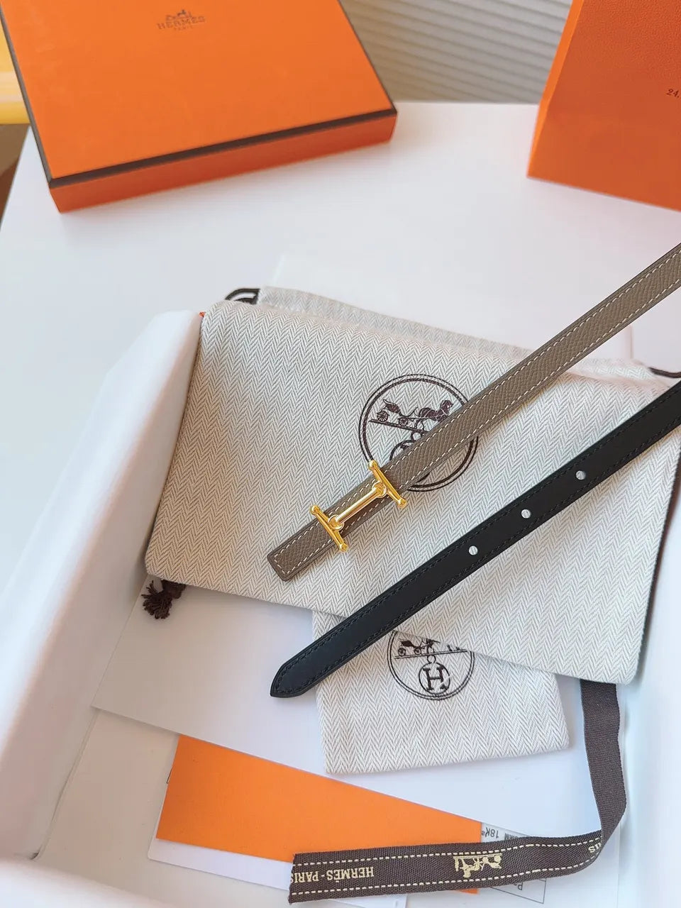 Hermes Etoupe Leather Belt gold - Hình 7