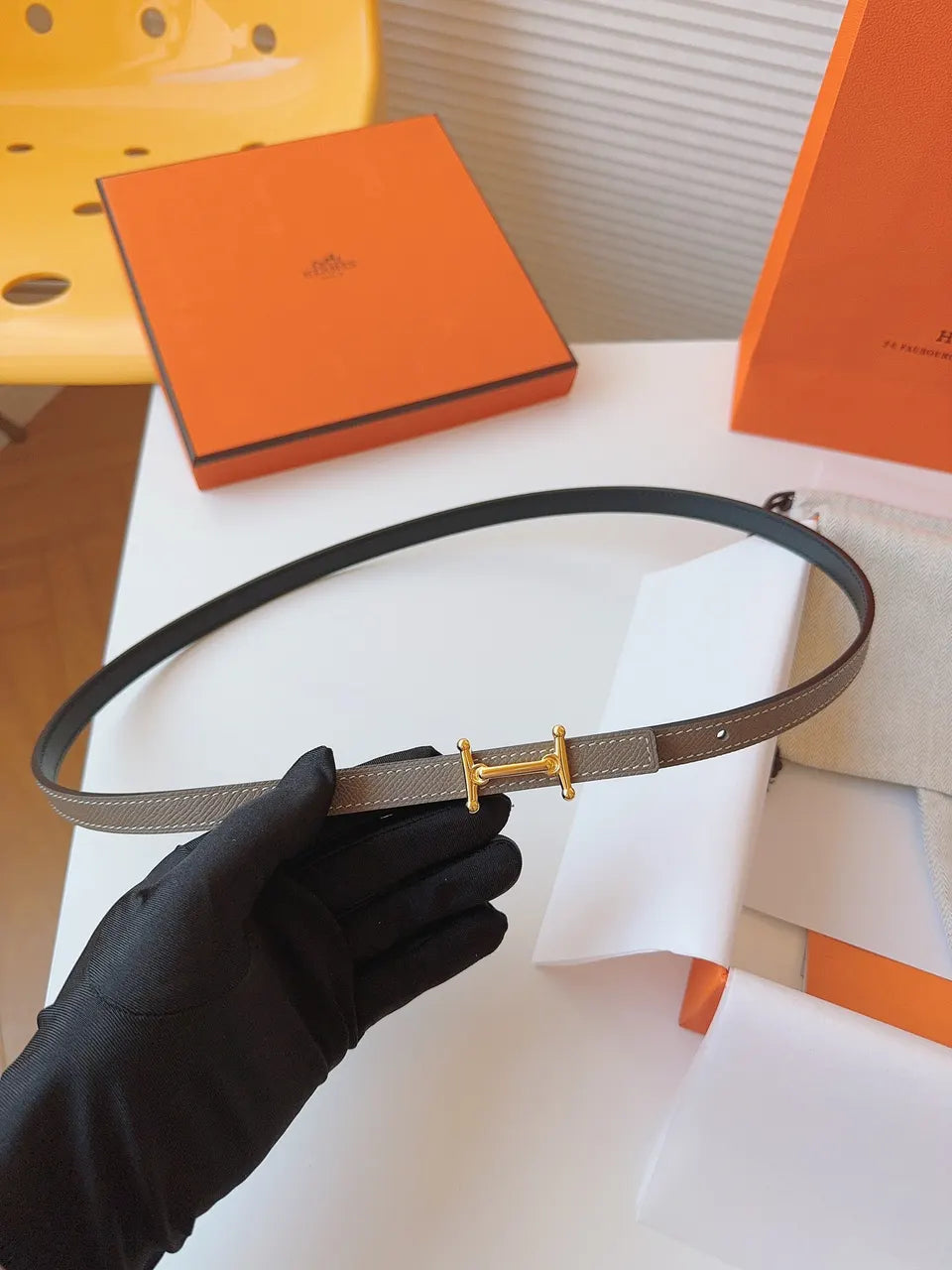 Hermes Etoupe Leather Belt gold - Hình 2