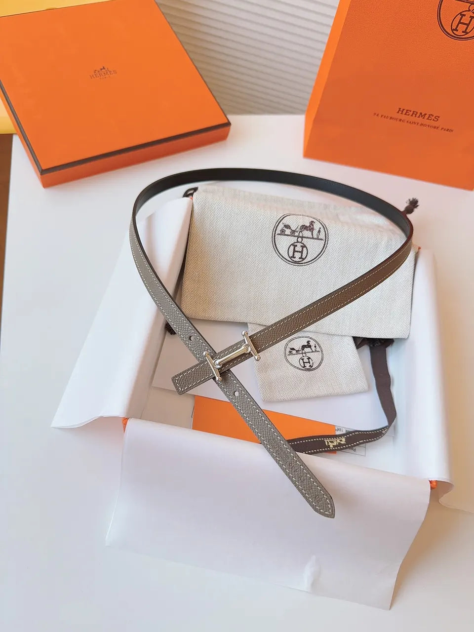 Hermes Etoupe Swift Leather Belt silver - Hình 6