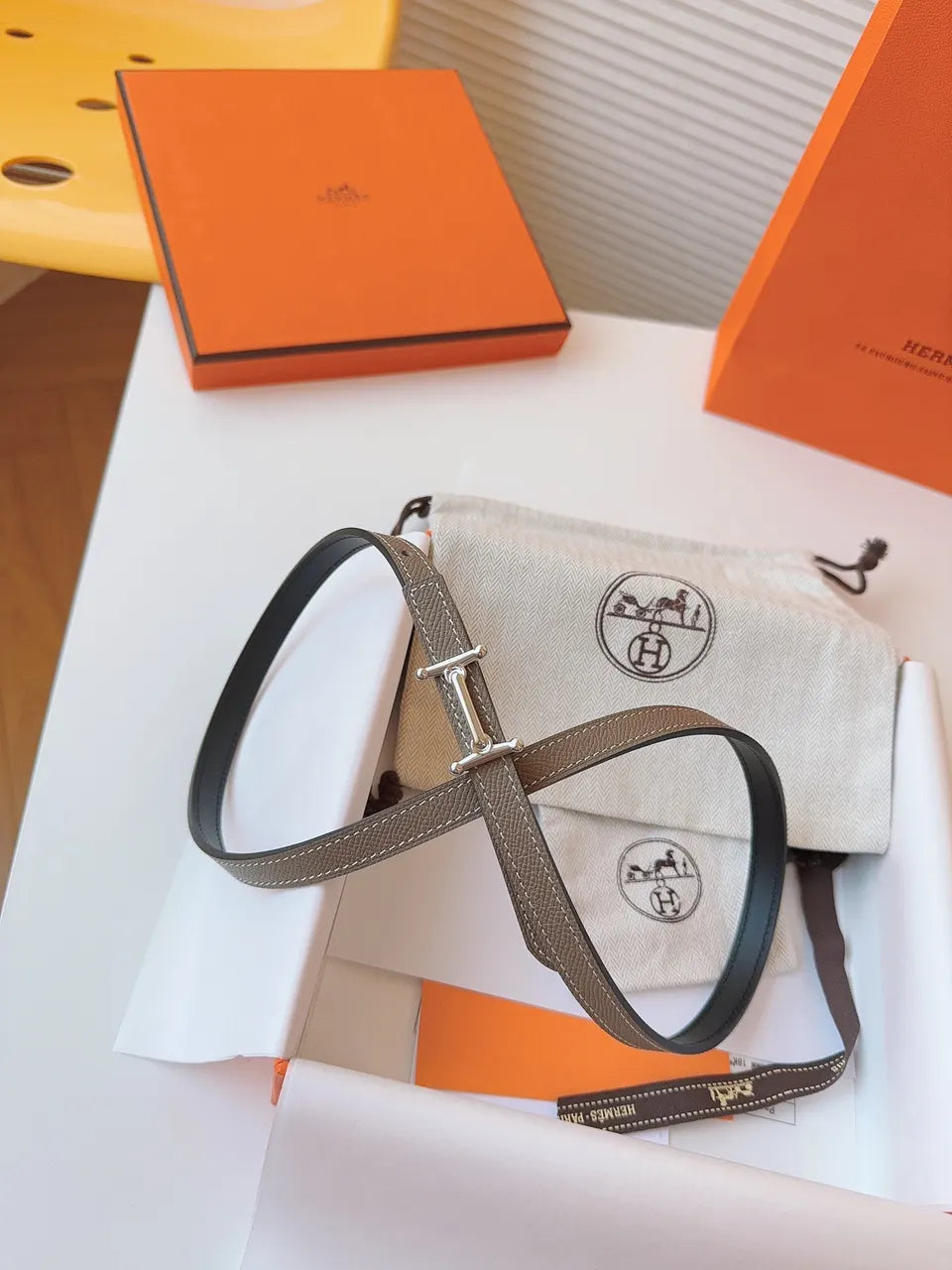 Hermes Etoupe Swift Leather Belt silver - Hình 5