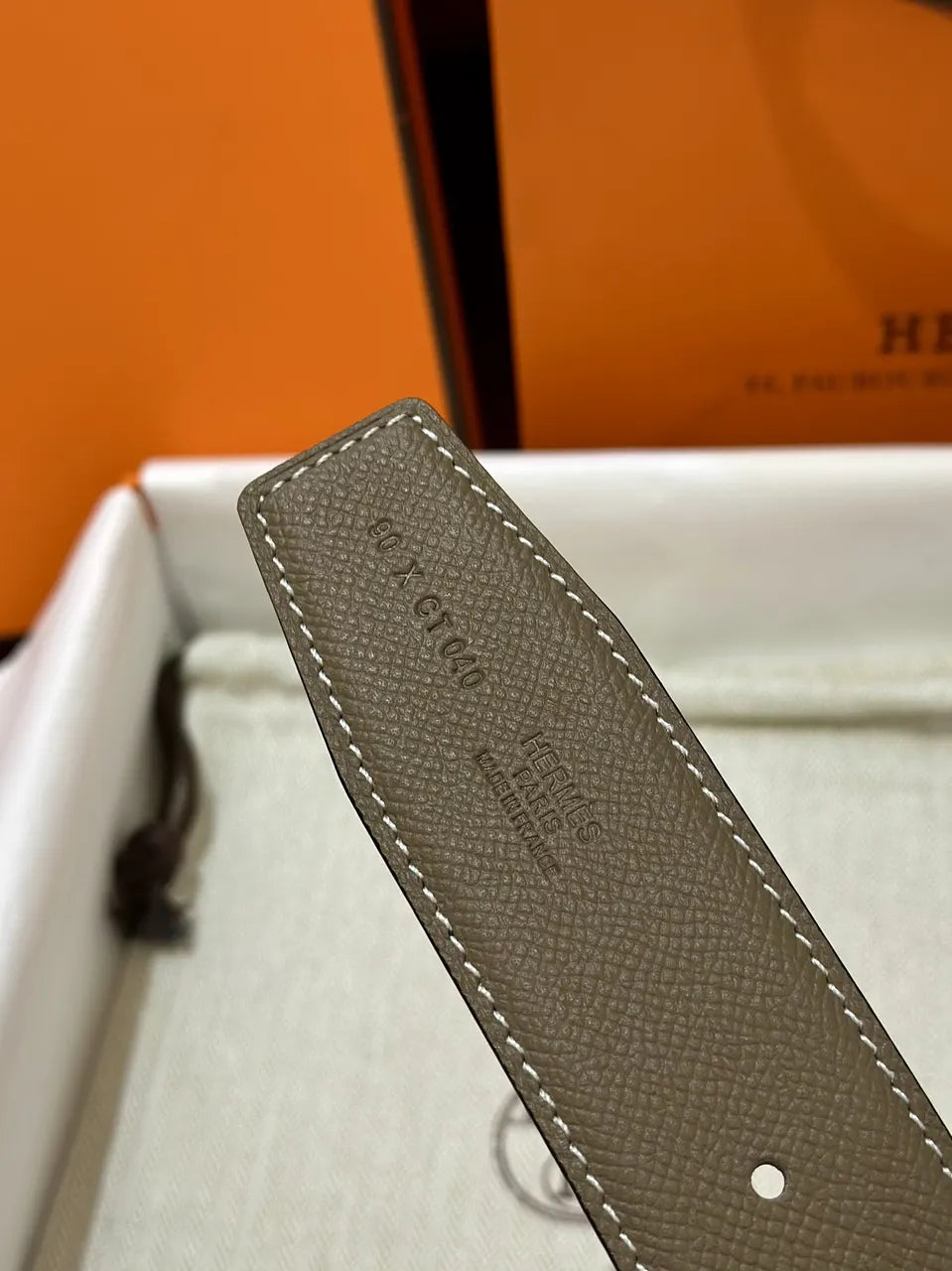 Hermes Taupe Leather Belt Silver H Buckle - Hình 5