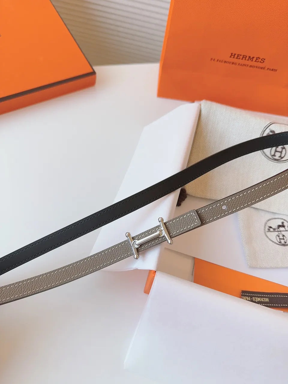 Hermes Etoupe Swift Leather Belt silver - Hình 3