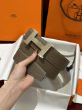 Hermes Taupe Leather Belt Silver H Buckle