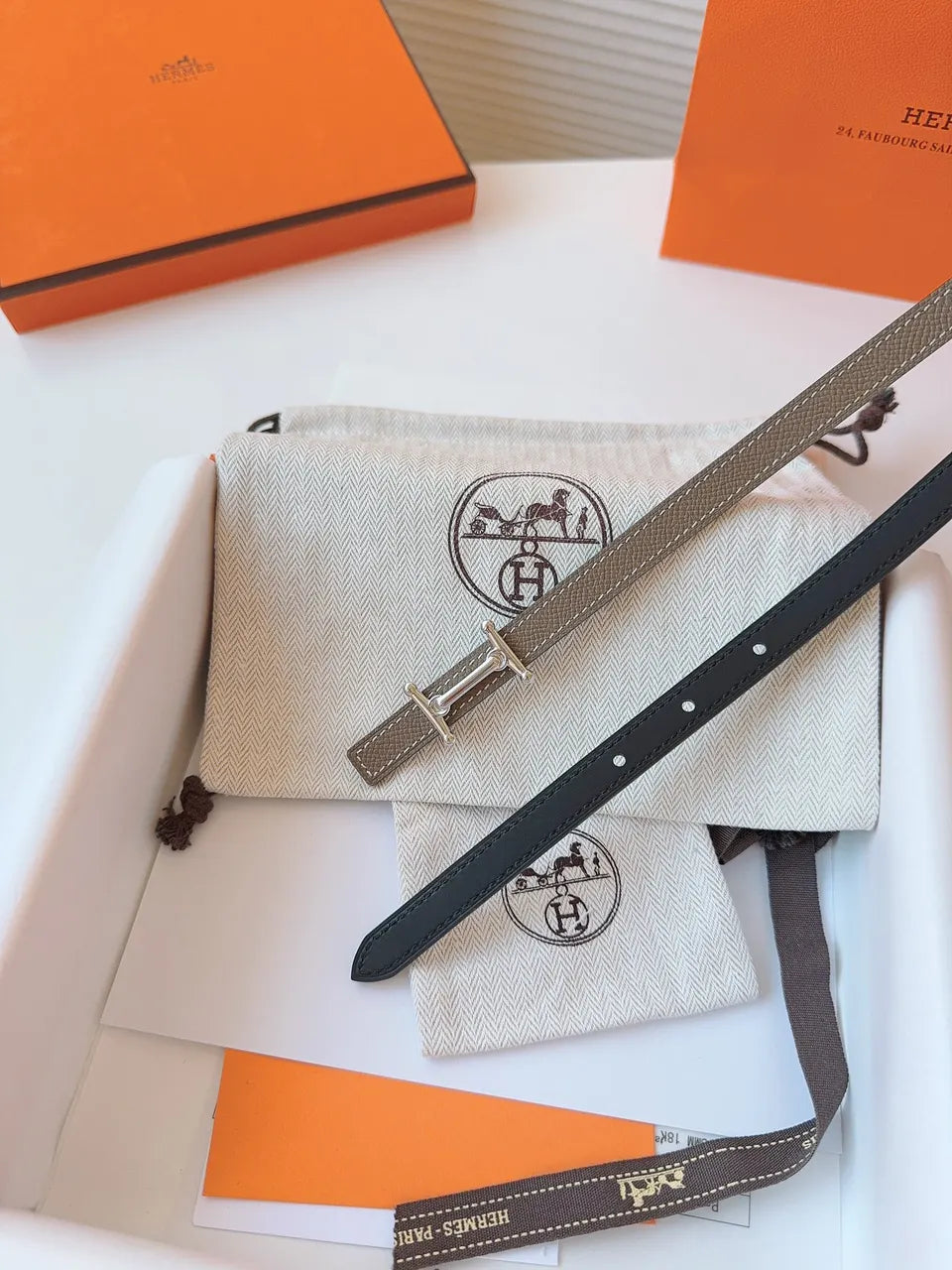 Hermes Etoupe Swift Leather Belt silver - Hình 7