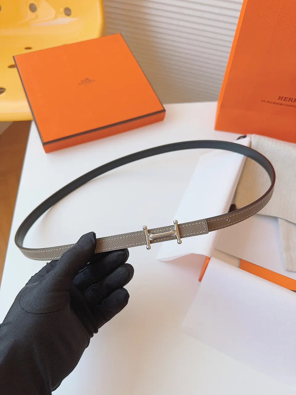 Hermes Etoupe Swift Leather Belt silver - Hình 2