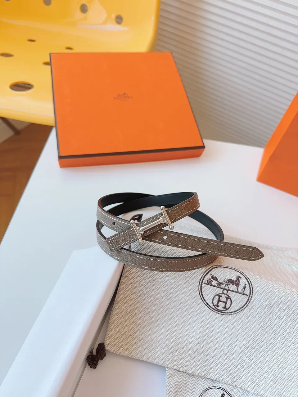 Hermes Etoupe Swift Leather Belt silver - Hình 4