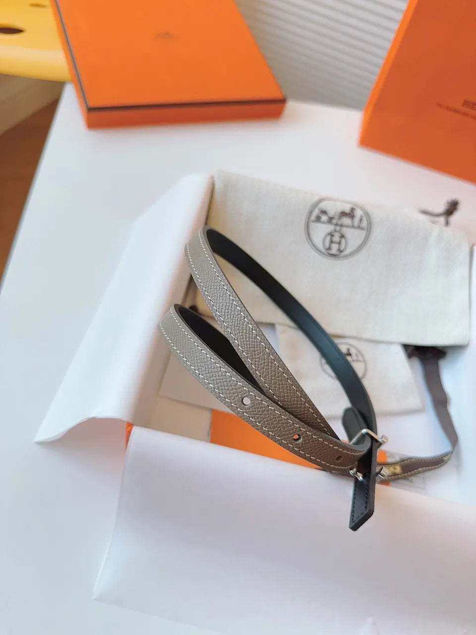 Hermes Etoupe Swift Leather Belt silver - Hình 8