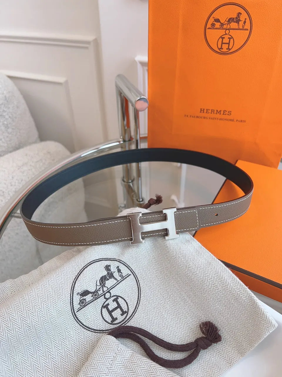 Hermes Taupe Leather - Hình 4